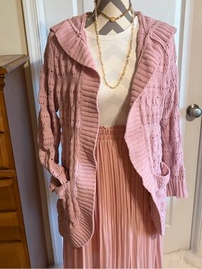 No Boundaries Chenille Cardigan Pink Size Large